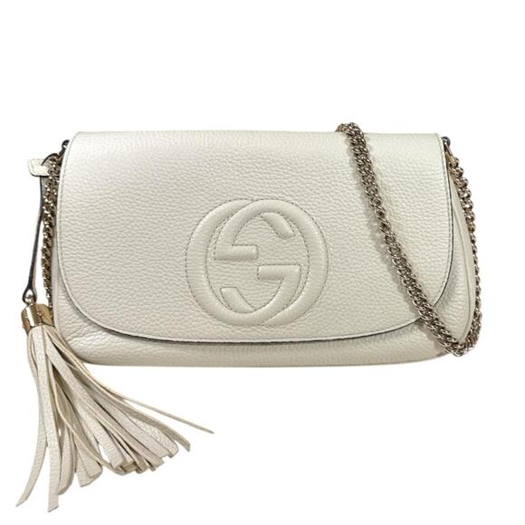 Gucci Handbags - GUCCI Authentic White Leather Shoulder Bag